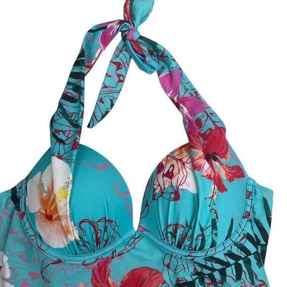 Hapari Womens SPF 50+ Halter Floral Backless Tankini Tank Top Multicolor Medium - Picture 4 of 14